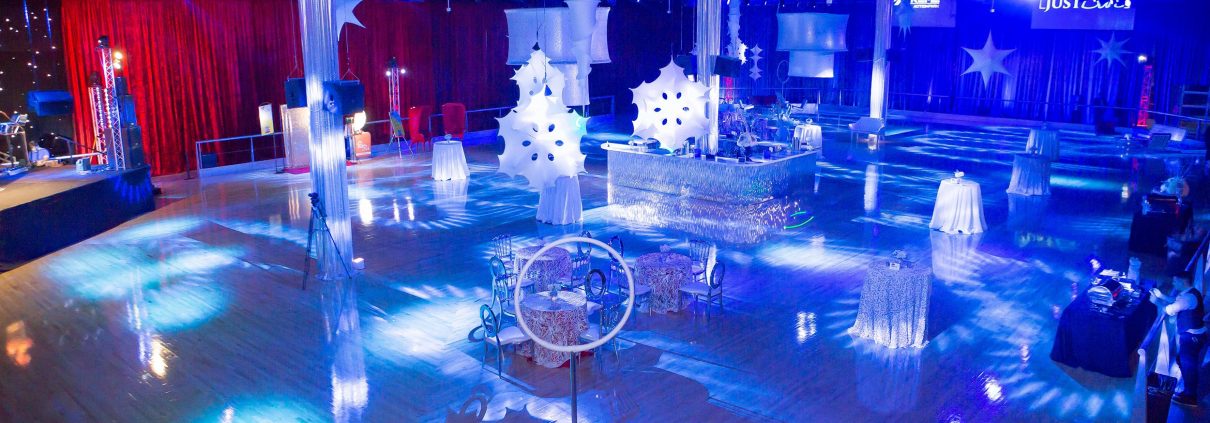 Xtreme Action Park roller skating rink hosting a party event with a winter wonderland theme