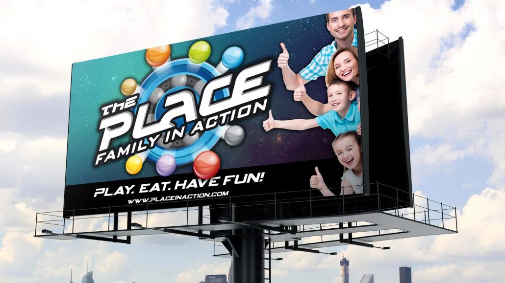 marketing mockup for the place family entertainment center billboard
