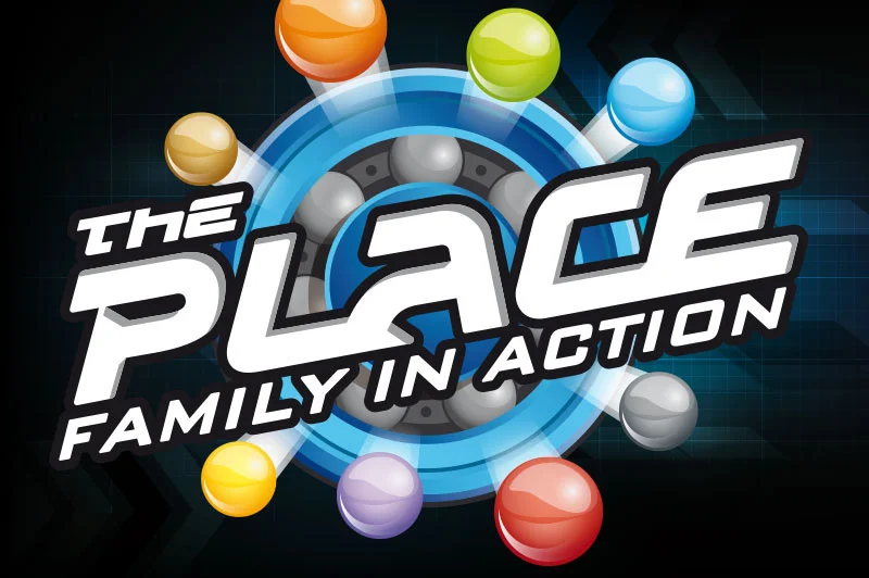 the play family entertainment center logo the place: family in action on black background